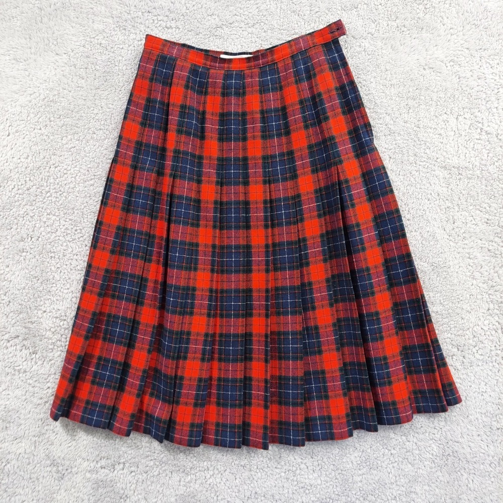 Pendleton Pleated Skirt Women's 26" Waist Red‎ Manson Tartan Plaid Wool Midi USA
